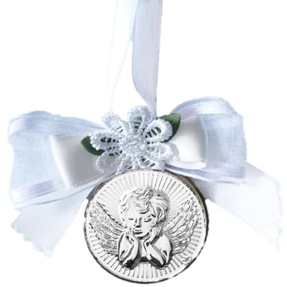 DOCOLASTRA Medallita de Nacimiento con Ángel de la Guarda para Cuna o Cochecito, Personalizable con Varias Tipologias de Letras (BLANCO)