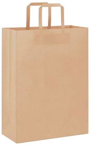 vidaXL Papiertragetaschen 50 Stk., Papiertüten mit Henkeln, Kraftpapiertüten, Geschenktüten für Einkaufen Hochzeiten Verpackungen Partys Geburtstag Weihnachten, Braun 26x12x35cm