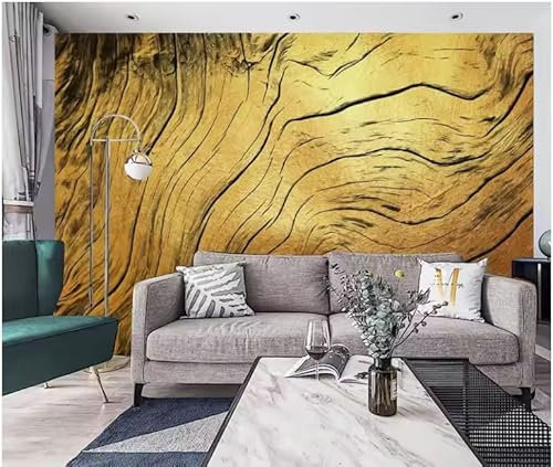 XDOUBAO Papier peint 3D Papier peint mural en bois doré à grain, 3D, 430x300cm