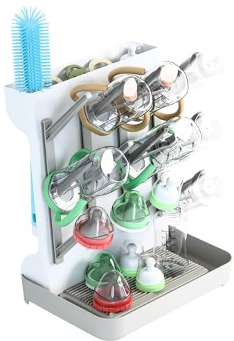 Baby Bottle Drain Rack, Vertical Bottle Dryer Rack Holder, Baby Bottle Storage with Tray, Space Saving Standing Dr-ing Rack for Baby Bottles and Pump Part Cleaning