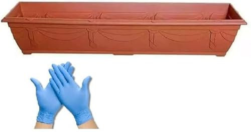 40cm Durable Rectangular Plastic Venetian Window Box Planter – Trough for Outdoor & Indoor Gardening | Stylish Plant Pot for Windows, Patio & Home Decor (Terracotta - Pack 1, 90cm - (Window Box))