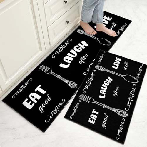 Hoimlm Küchenteppiche 2 Stück, Rutschfestes Küchenmatten, Küchenmatten Set Mit Schiebeaufkleber für Badezimmer/Wohnzimmer Flur, rutschfest Wasserdicht & Leicht abwaschbar (Style L, 43x75+43x150cm)