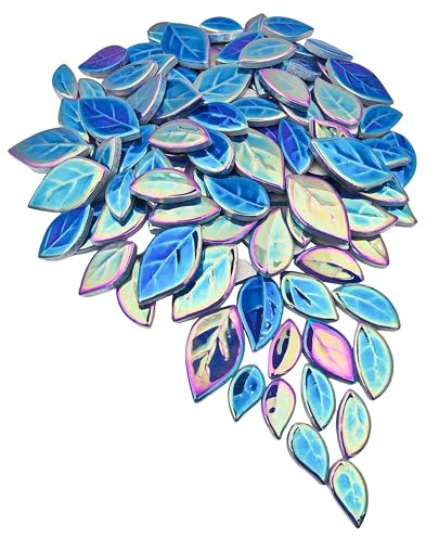 500 g/1,1 lb Blattförmige Keramik-Mosaikfliesen, Keramik-Mosaikstücke zum Basteln, Mosaikfliesen für Heimdekoration oder DIY-Basteleien, Mosaikherstellungszubehör. (Schillerndes Königsblau)