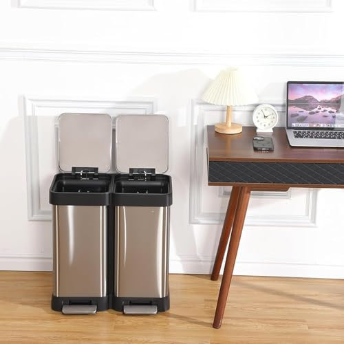 FairyLee Poubelle de recyclage double avec pédales,Poubelle à double -Compartiment 2 x 20 L-Pédales en Métal,Poubelle de cuisine