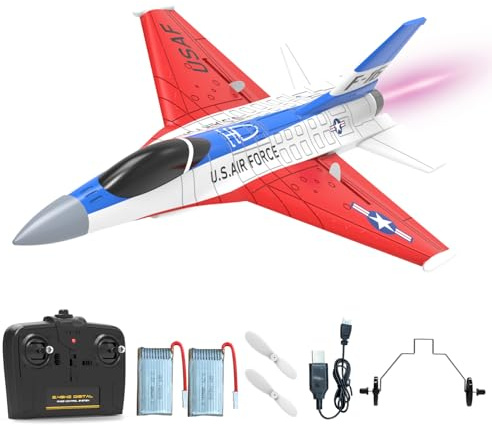 volantexrc RC Plane for Beginners, 2CH RC Jet F-16 Fighting Falcon with Cool Lights, 2.4GHz Remote Control Plane Fighter Ready to Fly, RC Planes for Adults