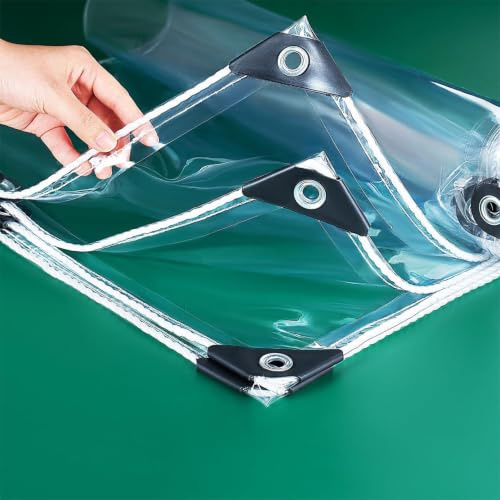 Transparente PVC Plane 2x4m 420g/㎡ wasserdicht mit Ösen für Carport | 0,35mm Wetterfeste Plane, 30cm Ösenabstand-Strapazierfähige-Reißfeste,Durchsichtige Abdeckplane für Terrassen Windschutz