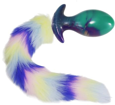 Analplug mit Schwanz, 11,4 cm Silikon Butt Plug mit T-Basis und 30 cm langem Fellschwanz, Analkugeln, Sexspielzeug für Rollenspiele, Frauen, Männer