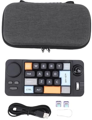 CHEOTIME Teclado Macro, USB con Cable C Teclado mecánico con una Mano con 19 Teclas programables Control de Joystick con Mando retroiluminado RGB para Juegos de Trabajo Interruptor