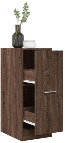 QUAHEAS Apothekerschrank Braun Eichen-Optik 30x41x77,5 cm, Holzwerkstoff, vielseitiger Hochschrank mit Auszug, ideal als Küchenschrank, Beistellschrank oder Büroschrank