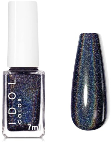 Holographic Nail Polish - Glitter Black Nail Polish Quick Dry - Shimmer Shiny Chrome Nail Varnish - Magic Colour Change Iridescent Nail Varnish And No Need Lamp Cure