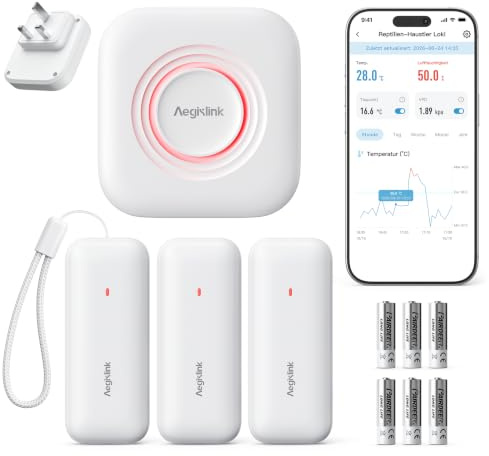 AEGISLINK Hygrometer WLAN, Thermometer Hygrometer, 500 m Reichweite, ATHZ31 | Kompatibel mit Alexa, Datenexport, Taupunkt/VPD, Temperatur- & Luftfeuchtigkeitssensor, mit Basisstation