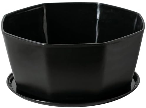 Hilai 8 Pots, Plastic Planter Pots with Drainage Hole, Shallow Plant Pot, Flower Pot for Indoor Plants Round Shallow Bonsai with Bamboo Tray, Black