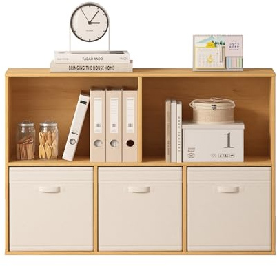 Jpiziso Bücherregal Würfelregal Holz mit 5 Fächern, Bücherschrank Standregal mit Geschlossener Rückwand, Raumteiler Regal & Aufbewahrungsregal für Kinderzimmer Wohnzimmer Schlafzimmer Büro, Naturholz