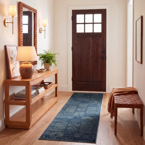 SAFAVIEH Vintage Collection Runner Rug - 2'2 x 8', Turquoise & Multi, Oriental Distressed Viscose Design, Ideal for High Traffic Areas in Living Room, Bedroom (VTG127-2220)