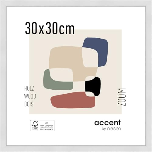 accent by nielsen Holz Bilderrahmen Zoom, 30 x 30 cm, Weiß | Holz Rahmen im Hoch- & Querformat zum Aufhängen Weiß matt Echtglas