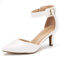 DREAM PAIRS Womens Court Shoes Pointed Toe Low Kitten Heel Ladies Pumps Ankle Strap Dress Sandals,Size 9,White/pu,LOWPOINTED