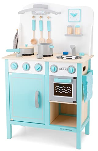 New Classic Toys - 11063 - Kinderrollenspiele - Hölzern Kinderküche - Bon Appétit - De Luxe - Blau - Einschließlich Zubehör