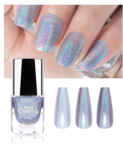 Ownest Laser Nail Polish, Pretty Shiny Mirror Glitter Holographic Long Lasting Nail Polish 7ml -LS01