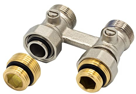 Hahnblock Durchgang Gerade 3/4 AG x 1/2 Eurokonus Heizkörper Anschluss