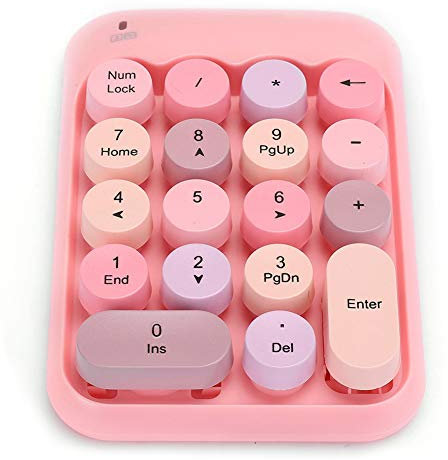 VBESTLIFE Wireless USB Numeric Keypad, Waterproof 18-Keys Pink Mini Number Pad, Vintage Colorful Round Cap Num Keyboard for Financial Accounting
