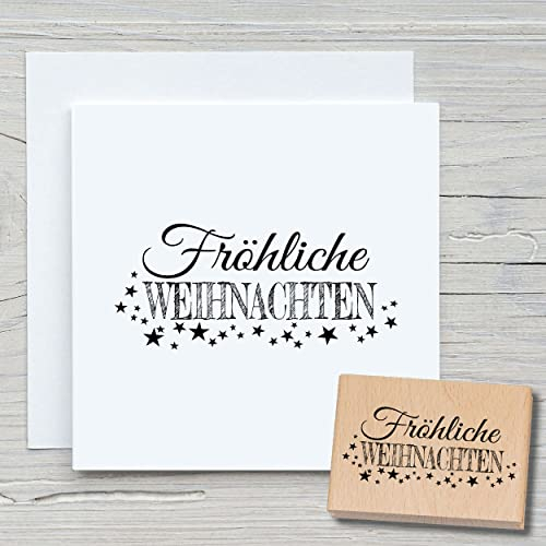 NEWSTAMPS Stempel Fröhliche Weihnachten 02 Motivstempel aus Holz & Gummi zum Karten und Geschenke basteln, Holzstempel für Weihnachtskarte, Advent, Schrift, Scrapbook, Textilstempel, Deko, Freunde