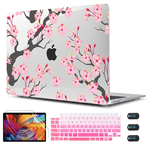 CISSOOK Hard Shell Case for MacBook Air 13 Inch A2337 M1 A1932 A2179 2021 2020 2019 2018 Released, Cherry Floral Beauty Cover with Keyboard Cover + Screen Protector for 2021 Air 13-Cherry Blossoms
