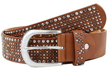 irisaa Damen Gürtel Breiter Nietengürtel im Vintage-Look, Jeansgürtel, Damen Taillengürtel 2020:Braun, Normale Gürtel Größe 80-105:105 CM