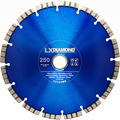 LXDIAMOND Diamant-Trennscheibe 250mm x 25,4mm Diamantscheibe - für Stein Beton Stahlbeton passend für Steinsägen Schneidetische Brückensägen - Betonscheibe 250 mm in Premium Qualität