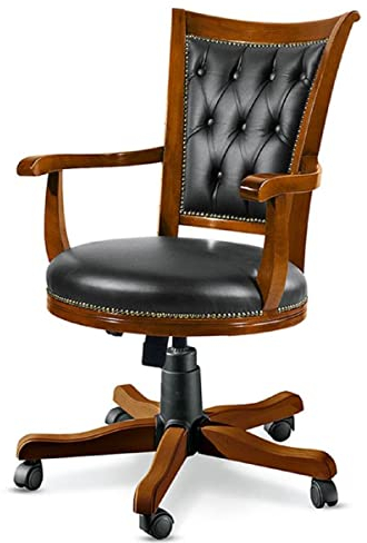 Casa Padrino Luxus Chesterfield Bürostuhl Schwarz/Braun 59 x 60 x H. 100-110 cm - Höhenverstellbarer Schreibtischstuhl mit Echtleder - Büromöbel - Chesterfield Möbel - Echtleder Möbel