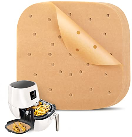 AKlamater 120Pcs Air Fryer Parchment Paper Air Fryer Paper Liner 8.5 Inch Non-Stick Perforated Square Parchment Liner Baking Paper for Oven Air Fryer Steamer Microwave Frying Pan
