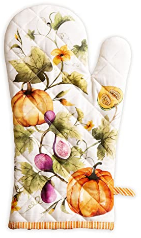 Maison d' Hermine Ofenhandschuhe, 17.8x88.9 cm, 100 % Baumwolle, hitzebeständig, Ofenhandschuh, Handhabung von heißen Pfannen, Kürbisgarten – Wolkige Creme – Thanksgiving/Weihnachten