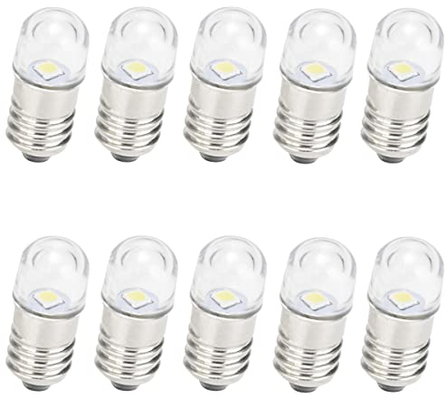 GutReise AC/DC E10 Birnen, 10 Stück 4,5V Kaltweiß E10 Ersatzbirnen Miniatur Schraub LED Lampen 0,5Watt 65Lm (4.5V, Kaltes Weiß)