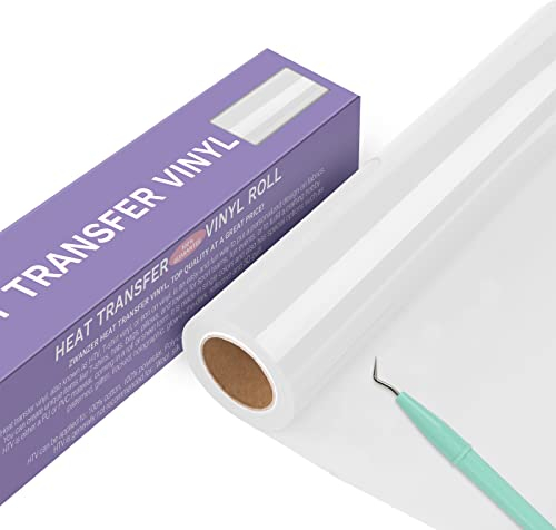 Zwanzer Plotterfolie Textil,30.5cm*5.5m Flexfolie Plotter Textil für Cricut und Silhouette Cameo,Verwendet in DIY-T-Shirt-Kleidung und Anderen Stoffen (Weiß)