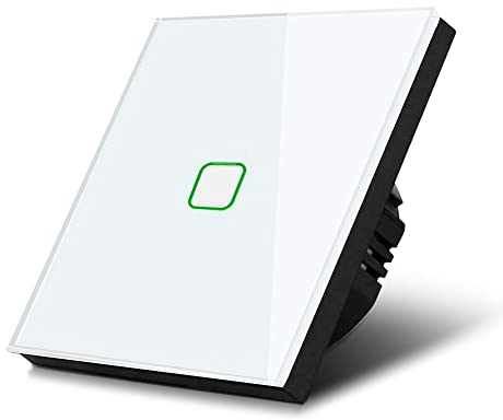 Maclean MCE713W - Interruptor de 1 fase, interruptor de luz en cruz, interruptor de pared para escaleras con cambio de color, retroiluminación LED (1 compartimento cuadrado, blanco)