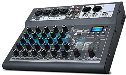 HMTE Professional 6-Channel Audio Mixer with 48V Power And 16 Kinds of Reverb Effects, Built-in Digital Power Amplifier Bluetooth DJ Mixer