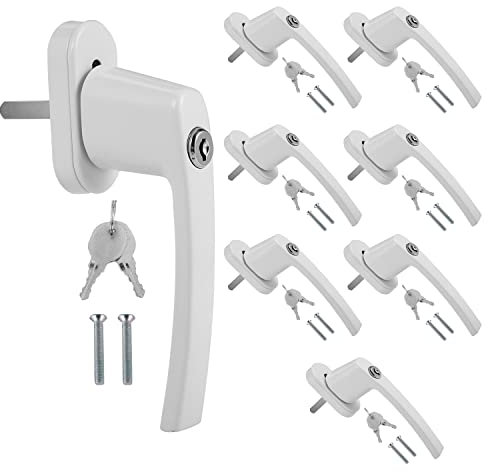 Ikodm Abschließbare Fenstergriff Aluminium 8 Stück Fenstergriffe Kindersicherung Fenstersicherung mit Schloss mit 16 Gleichen Schlüsselpaaren(Weiß)