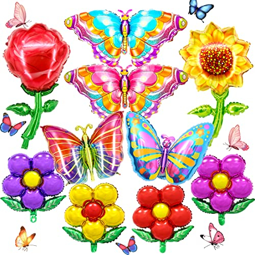 Schmetterling Folienballon,Doyomtoy 10 Stück Schmetterling Geburtstag Deko Schmetterling Blumen Ballons für Schmetterling Themen Party Baby Shower Dekorationen
