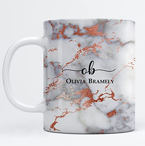 EKAM Personalised Marble Mug Initial with Name - Customised Gift for Mum, Dad, Kids or Girls - Tea Coffee Mug (11oz) (Grey Vein Marble)