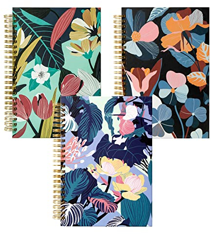 Labkiss BlankoSpiralSkizzenbuch, Notizbuch, unliniert, A5BlumenTagebücher, 100 gm², dickes Papier, ReisetagebuchSet, fester Einband, einfacher Drahtbindung, 75 Blatt pro Buch, 14,5 x 21,1 cm, 3