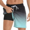 Badehose für Herren mit Kompression Mesh-Futter, 2 in 3 Schnelltrocknend Badeshorts Kurz, Verstellbar Tunnelzug Tasche Männer Schwimmhose Boardshorts für Strand Surf Sport L Schwarz Grün Verlauf