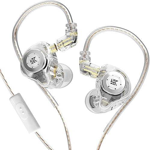 KZ EDX PRO in-Ear Headphone IEMs Stereo Bass Earbuds Wired 3.5mm Plug & 2pin Detachable Cable, Noise Isolating in-Ear Earphones with Microphone for Musician, Singer, Guitarist, Church (White with Mic)