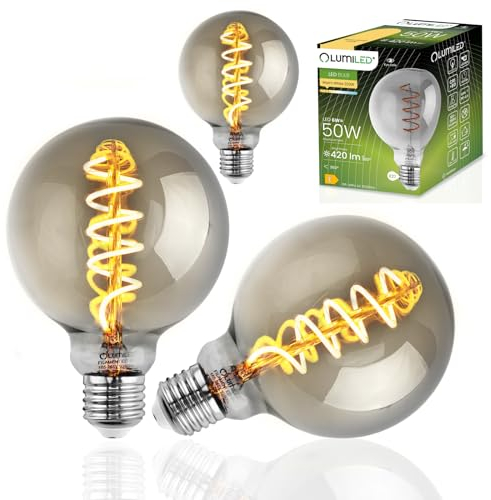 Lumiled Edison Vintage Glühbirne G95 E27 LED Lampen 6W Ersetzt 50W Glühlampe 420lm Leuchtmittel 2200K Warmweiß Retro Rauchglas Smokey Glas Große Kugel Deko Globe Haus Café Ø95mm SMOKY 3 Stück