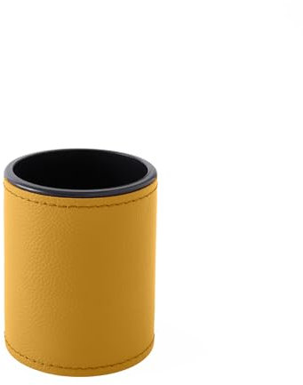 eglooh - Zefiro - Pot à Crayon pour Bureau du Design Ronde en Cuir Véritable Jaune cm 7,8 x 7,8 H.9,5 - Coutures Artisanales et Structure Résistent - Made in Italy