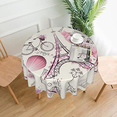 OGNOT Paris Eiffelturm Blume Runde Tischdecke, Dekostoff Tischdecke für Esstisch, Buffet-Partys und Camping