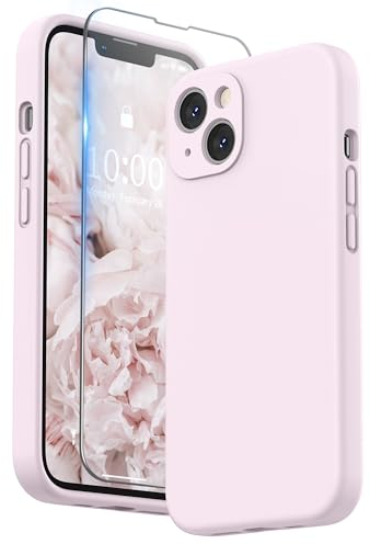 SURPHY Compatible with iPhone 13 Case with Screen Protector, Liquid Silicone Protection for Each Lens Shockproof Thickened Rubber Cover for iPhone 13 6.1 inch 2021, Chalk Pink