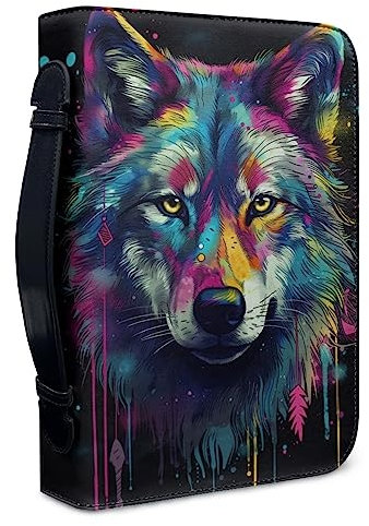 Kuiaobaty Color Splatter Wolf Buchhülle mit Griff, Aquarell-Wölfe, Reißverschluss, Buchhüllen für Taschenbücher, Schutzhülle