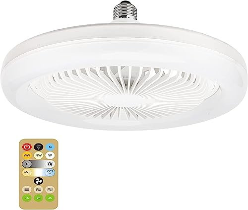 Ceiling Fans With Lights and Remote UK - Light Bulb Fan For Bedroom with 3 Speeds, 3 Color Dimmable Led Light - 30W Electric Quiet Ceiling Fans with Lamps for Living Home, Office, Small Places