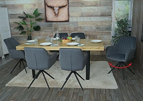 Mendler 6er-Set Esszimmerstuhl HWC-L79 Stoff/Textil - anthrazit | Küchenstuhl, Lehnstuhl, Stuhl, Armlehnen, drehbar Auto-Position