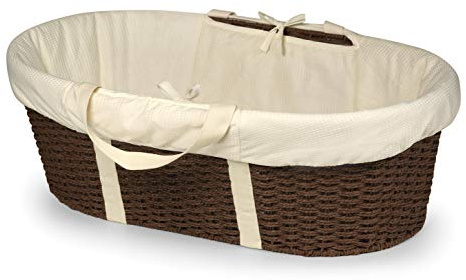 Badger Basket Woven Moses Changing Basket - Portable Baby Diaper Station with Pad, Liner, and Cover - Lightweight Newborn Changing Basket for Home or Travel - Espresso/Ecru