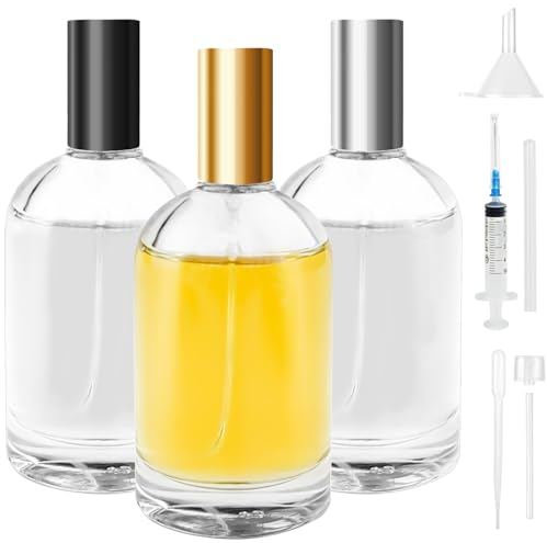 Bohoray 3 Piezas 100ml Bote Spray Pulverizador Pequeño,Vidrio Botella Spray,Pulverizador Colonia,Spray Agua Pulverizador Con Embudo, Jeringa Para Aceite Esencial,Aromaterapia,Perfume,Viaje